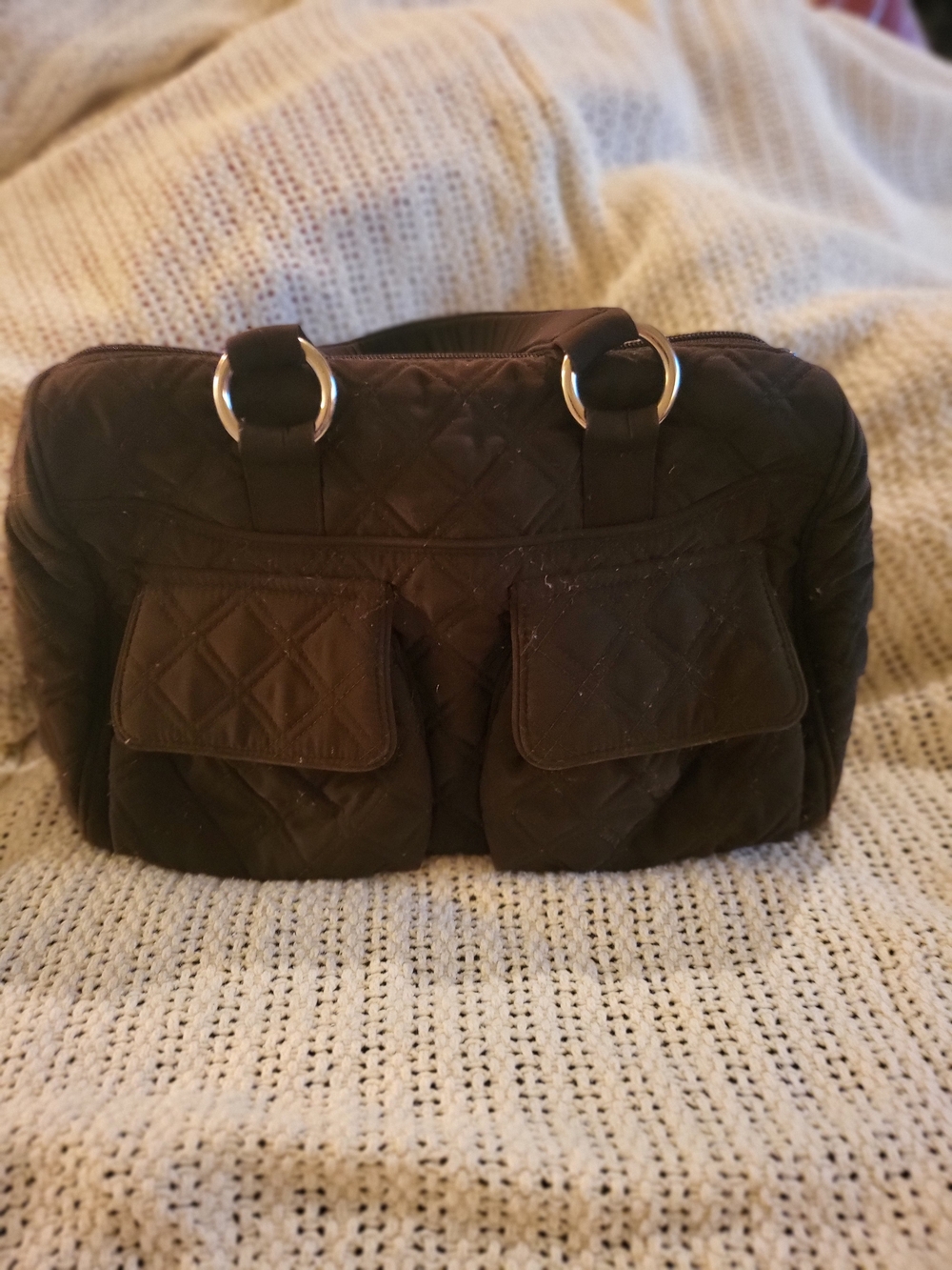 Vera Bradley Quilted Brown Handbag with Front Pockets